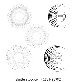 Radial halftone dots in Circle Form for comic books . fireworks Explosion background . Vector Illustration . Starburst
 round Logo . Circular Design element . Abstract Geometric star rays . Sunburst .