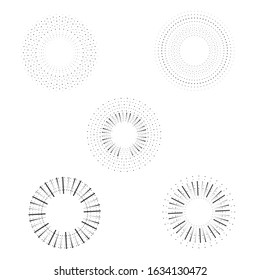 Radial halftone dots in Circle Form for comic books . fireworks Explosion background . Vector Illustration . Starburst
 round Logo . Circular Design element . Abstract Geometric star rays . Sunburst .