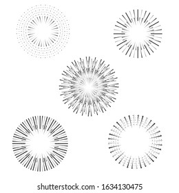 Radial halftone dots in Circle Form for comic books . fireworks Explosion background . Vector Illustration . Starburst
 round Logo . Circular Design element . Abstract Geometric star rays . Sunburst .