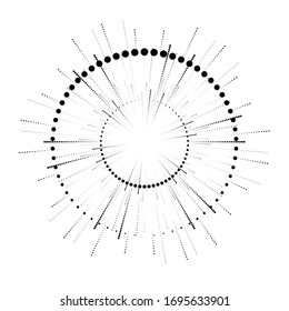 Puntos radiales de medio tono en forma de círculo para libros de historietas . fondo de explosión de fuegos artificiales . Ilustración vectorial . Arranque inicial
 logotipo circular . Elemento de diseño circular . Rayos de estrella geométrica abstractos . Amanecer.
