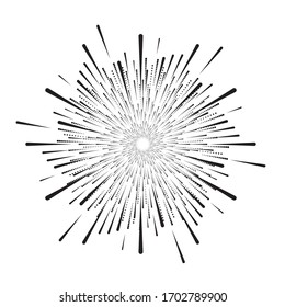 Radial halftone dots in Circle Form for comic books . fireworks Explosion background . Vector Illustration . Starburst
 round Logo . Circular Design element . Abstract Geometric star rays . Sunburst .