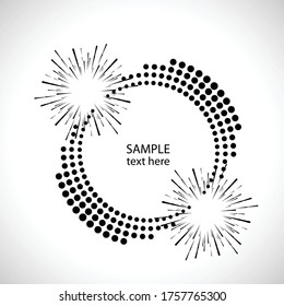 Radial halftone dots in Circle Form for comic books . fireworks Explosion background . Vector Illustration . Starburst
 round Logo . Circular Design element . Abstract Geometric star rays . Sunburst .