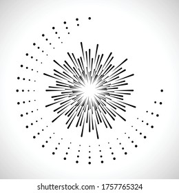 Radial halftone dots in Circle Form for comic books . fireworks Explosion background . Vector Illustration . Starburst
 round Logo . Circular Design element . Abstract Geometric star rays . Sunburst .