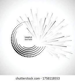 Radial halftone dots in Circle Form for comic books . fireworks Explosion background . Vector Illustration . Starburst
 round Logo . Circular Design element . Abstract Geometric star rays . Sunburst .
