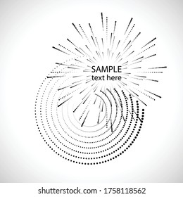 Radial halftone dots in Circle Form for comic books . fireworks Explosion background . Vector Illustration . Starburst
 round Logo . Circular Design element . Abstract Geometric star rays . Sunburst .