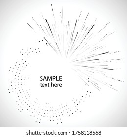 Radial halftone dots in Circle Form for comic books . fireworks Explosion background . Vector Illustration . Starburst
 round Logo . Circular Design element . Abstract Geometric star rays . Sunburst .