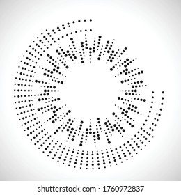 Puntos de semitono radiales en forma de círculo para libros de historietas . fuegos artificiales Fondo de explosión . Ilustración vectorial. Starburst
 logotipo redondo. Elemento de diseño circular. Resumen Rayos de estrellas geométricas . Salto de sol.