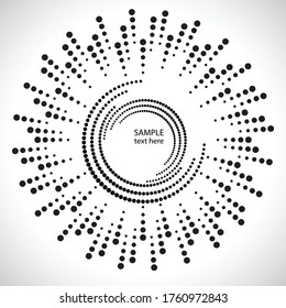 Radial halftone dots in Circle Form for comic books . fireworks Explosion background . Vector Illustration . Starburst
 round Logo . Circular Design element . Abstract Geometric star rays . Sunburst .