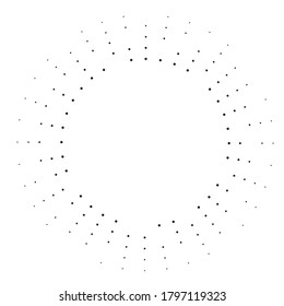 Radial halftone dots in Circle Form for comic books . fireworks Explosion background . Vector Illustration . Starburst
 round Logo . Circular Design element . Abstract Geometric star rays . Sunburst .