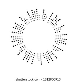 Puntos de semitono radiales en forma de círculo para libros de historietas . fuegos artificiales Fondo de explosión . Ilustración vectorial. Starburst
 logotipo redondo. Elemento de diseño circular. Resumen Rayos de estrellas geométricas . Salto de sol.