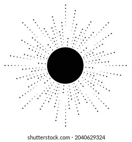 Puntos de semitono radiales en forma de círculo para libros de historietas . fuegos artificiales Fondo de explosión . Ilustración vectorial. Starburst
 logotipo redondo. Elemento de diseño circular. Resumen Rayos de estrellas geométricas . Salto de sol.