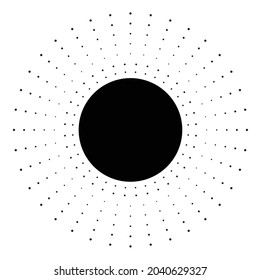 Radial halftone dots in Circle Form for comic books . fireworks Explosion background . Vector Illustration . Starburst
 round Logo . Circular Design element . Abstract Geometric star rays . Sunburst .