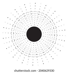 Radial halftone dots in Circle Form for comic books . fireworks Explosion background . Vector Illustration . Starburst
 round Logo . Circular Design element . Abstract Geometric star rays . Sunburst .