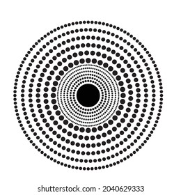 Radial halftone dots in Circle Form for comic books . fireworks Explosion background . Vector Illustration . Starburst
 round Logo . Circular Design element . Abstract Geometric star rays . Sunburst .
