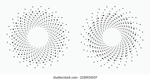 Puntos radiales de semitono en forma circular. Fuegos artificiales punteados Fondo de la explosión. Ilustración vectorial. Elemento de diseño circular. elemento de diseño de semitono.