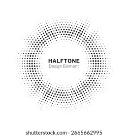 Radial halftone dots in Circle Form. Dotted fireworks explosion background. Starburst round Logo. Circular Design element. Abstract Geometric star rays.