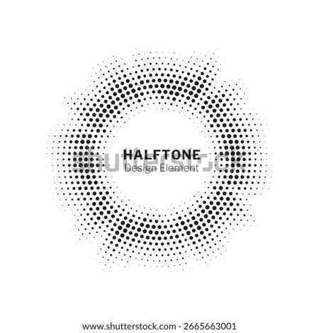 Radial halftone dots in Circle Form. Dotted fireworks explosion background. Starburst round Logo. Circular Design element. Abstract Geometric star rays.