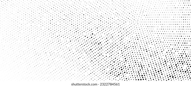 Radial halftone dots pattern. Dotted stains gradient background. Concentric comic texture with fading effect. Black and white rough gritty wallpaper. Grunge monochrome spotted pop art backdrop. Vector