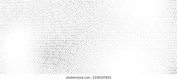 Radial halftone dots. Spotted and dotted stains gradient background. Concentric comic texture with fading effect. Black and white rough gritty wallpaper. Grunge monochrome geometric backdrop. Vector
