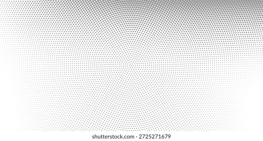 Pontos de meio-tom radiais. Fundo de gradiente de manchas pontilhadas e pontilhadas. Textura cômica concêntrica com efeito de esmaecimento. Preto e branco áspero papel de parede. Fundo geométrico monocromático de Grunge.