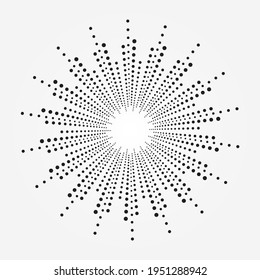 Radial halftone dotted background. Dots fireworks Explosion background. Vector Illustration. Dotted Design element for multipurpose use.