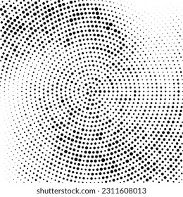 Radial halftone gradient background. Dotted concentric texture with fading effect. Black and white circle comic wallpaper. Monochrome grunge vector backdrop 