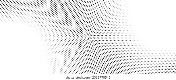 Radial halftone gradient background. Dotted concentric texture with fading effect. Black and white circle shade wallpaper. Grunge vector backdrop 