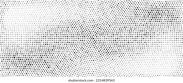 Radial halftone gradient background. Dotted stains concentric texture with fading effect. Black and white circle shade wallpaper. Grunge rough vector. Monochrome geometric backdrop 