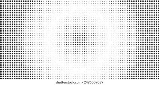 Radial halftone gradient background. Dotted concentric texture with fading effect. Black and white circle comic wallpaper. Monochrome grunge vector backdrop