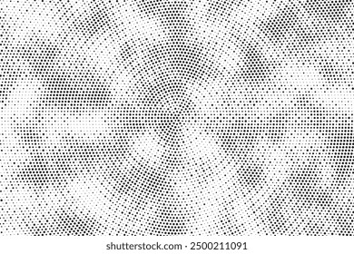 Radial halftone gradient background. Dotted concentric texture with fading effect. Black and white circle shade wallpaper. Grunge rough vector. Monochrome backdrop