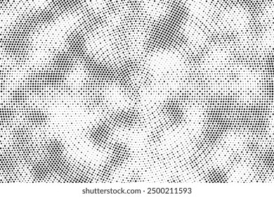 Radial halftone gradient background. Dotted concentric texture with fading effect. Black and white circle shade wallpaper. Grunge rough vector. Monochrome backdrop	