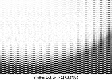 Radial halftone gradient consisting of circles, vector dots pattern, bottom overlay.