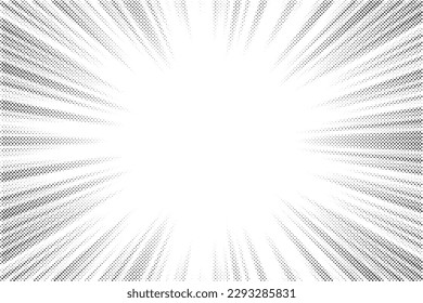 Radial halftone lines background. Comic manga dotted pattern. Cartoon zoom effect with sunrays or bang burst. Vector