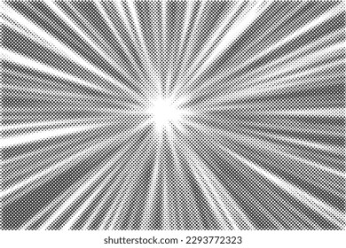 Radial halftone lines background. Comic manga dotted pattern. Cartoon zoom effect with sunrays or bang burst. Vector