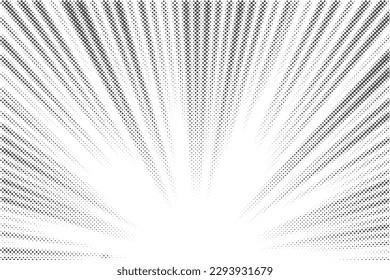 Radial halftone lines background. Comic manga dotted pattern. Cartoon zoom effect with sunrays or bang burst. Vector