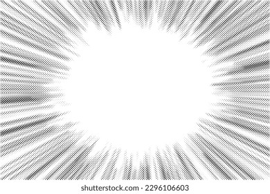 Radial halftone lines background. Comic manga dotted pattern. Cartoon zoom effect with sunrays or bang burst. Vector