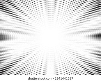 Radial halftone lines background. Comic manga dotted pattern. Cartoon zoom effect with sun rays or bang burst. Vector illustration.