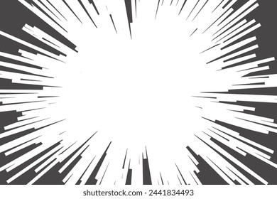 Radial halftone lines background. Comic manga dotted pattern. Cartoon zoom effect with sunrays or bang burst. Vector