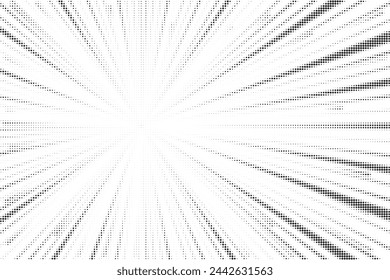 Radial halftone lines background. Comic manga dotted pattern. Cartoon zoom effect with sunrays or bang burst. Vector