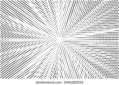 Radial halftone lines background. Comic manga dotted pattern. Cartoon zoom effect with sunrays or bang burst. Vector halftone design