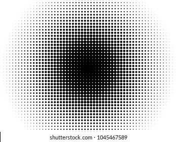 Radial halftone pattern texture. Vector black and white radial dot gradient background for retro, vintage wallpaper graphic effect. Monochrome pop art dot overlay for poster illustration