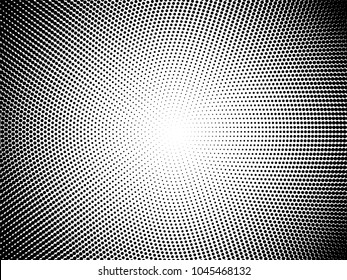 Radial Halftone Pattern Texture. Vector Black And White Radial Dot Gradient Background For Retro, Vintage Wallpaper Graphic Effect. Monochrome Pop Art Dot Overlay For Poster Illustration