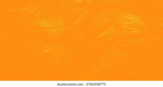Plano de fundo de gradiente com manchas de meio-tom radial. Textura pontilhada concêntrica com efeito de desvanecimento. Papel de parede laranja e amarelo em formato de círculo.