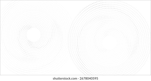 Fondo de gradiente manchado de semitono radial. Tinciones punteadas de textura concéntrica con efecto de desvanecimiento. Fondo de pantalla de sombra circular blanco y negro. Grunge Vector áspero. Fondo geométrico monocromo. 