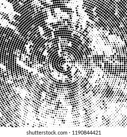 Radial halftone texture is black and white. Vector monochrome pattern