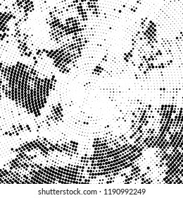 Radial halftone texture is black and white. Vector monochrome pattern