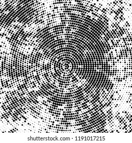 Radial halftone texture is black and white. Vector monochrome pattern