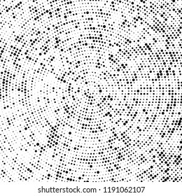 Radial halftone texture is black and white. Vector monochrome pattern