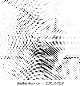 Radial halftone texture is black and white. Vector monochrome pattern