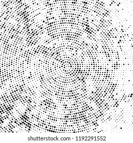 Radial halftone texture is black and white. Vector monochrome pattern
